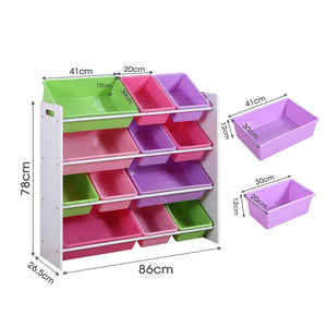 Levede 12Bins Kids Toy Box Bookshelf Organiser Display Shelf Storage Rack Drawer Deals499