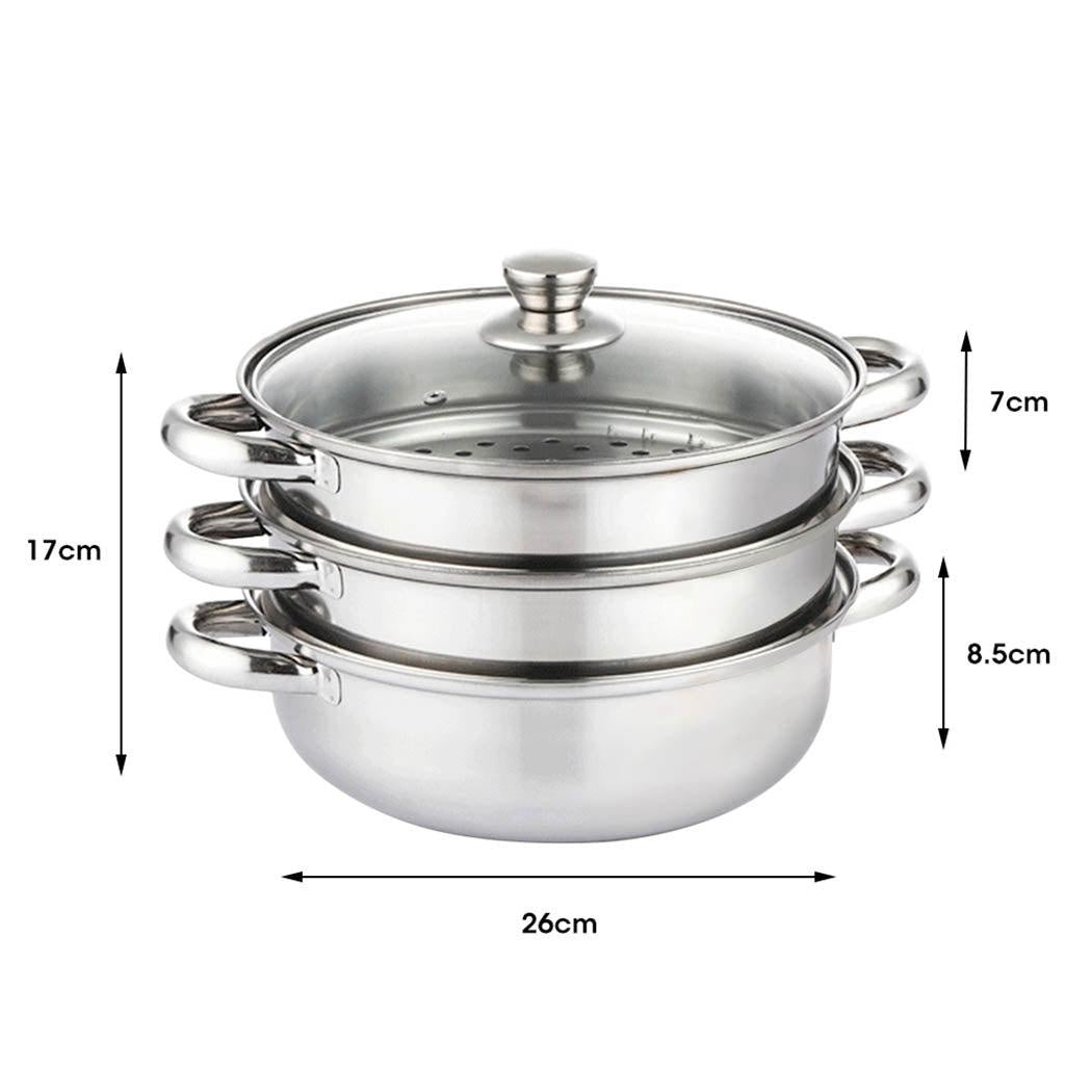 3 Tier Stainless Steel Steamer Meat Vegetable Cooking Steam Hot Pot Kitchen Tool Deals499