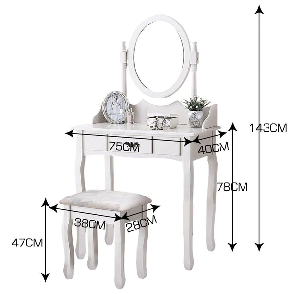 Levede Dressing Table Stool Mirror Makeup Jewellery Organizer Drawer Cabinet Deals499