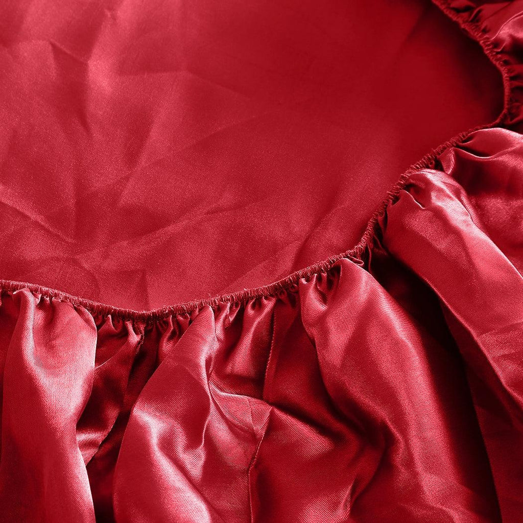 DreamZ Ultra Soft Silky Satin Bed Sheet Set in King Single Size Burgundy Colour Deals499