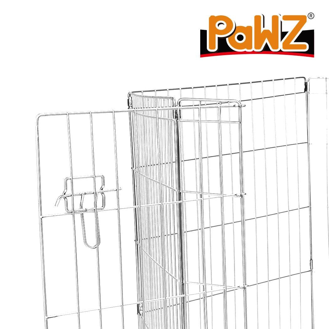 PaWz Pet Dog Playpen Puppy Exercise 8 Panel Enclosure Fence Silver With Door 30