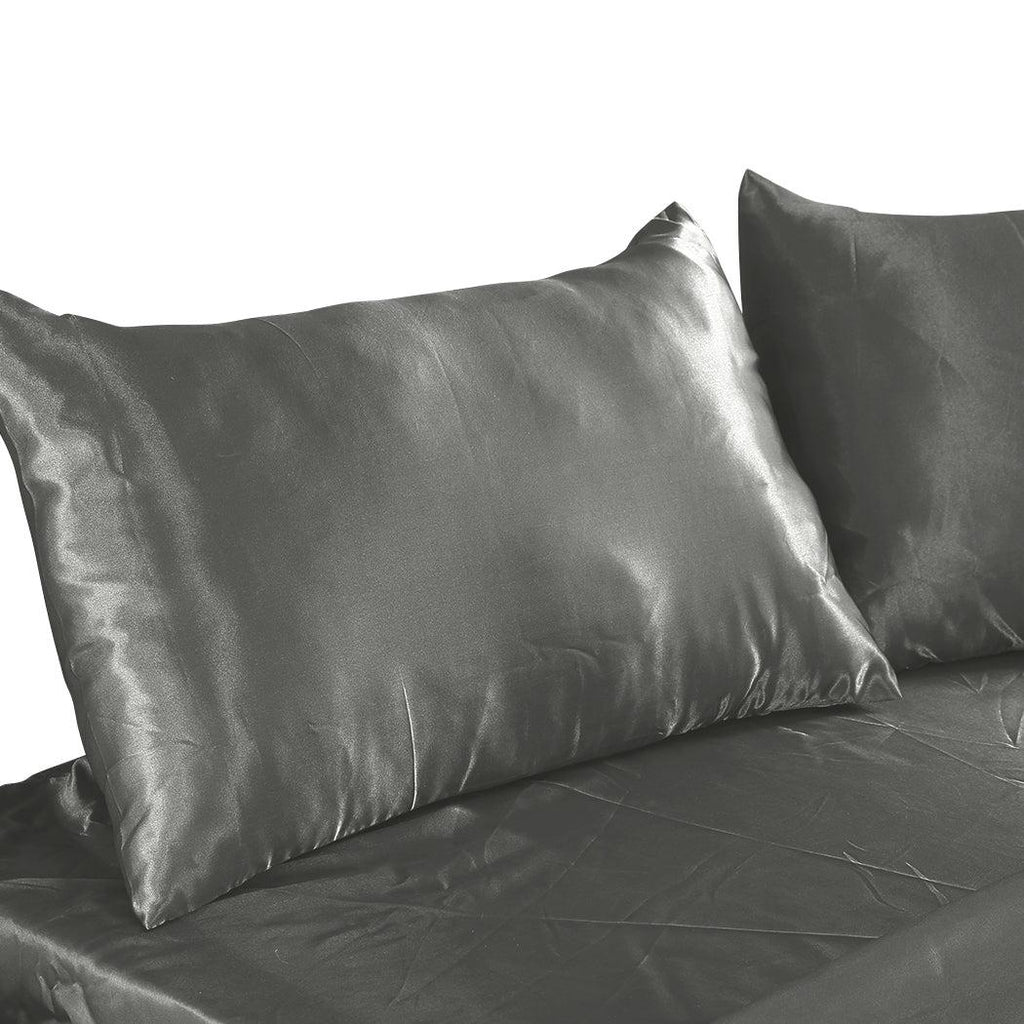 DreamZ Ultra Soft Silky Satin Bed Sheet Set in Single Size in Charcoal Colour Deals499