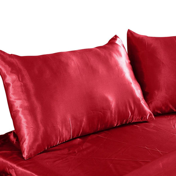 DreamZ Ultra Soft Silky Satin Bed Sheet Set in Single Size in Burgundy Colour Deals499