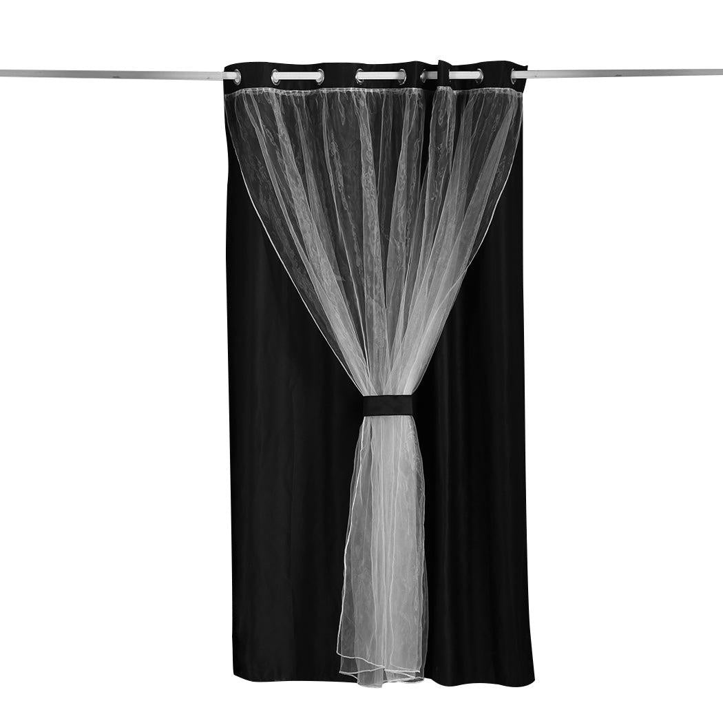 2x Blockout Curtains Panels 3 Layers with Gauze Room Darkening 180x230cm Black Deals499