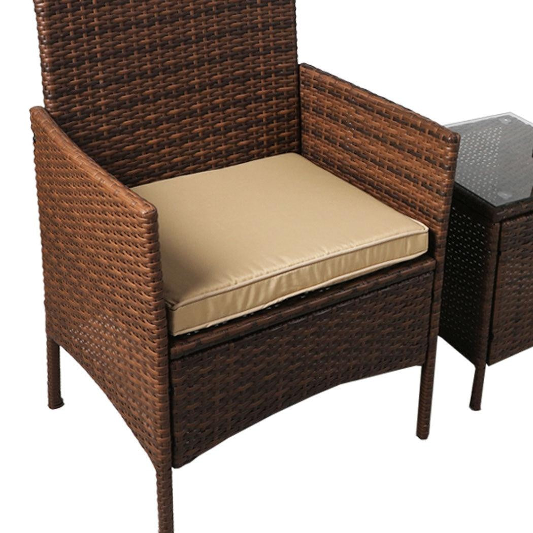 Outdoor Furniture Set Patio Garden 3 Pcs Chair Table Rattan Wicker Cushion Seat Brown Deals499