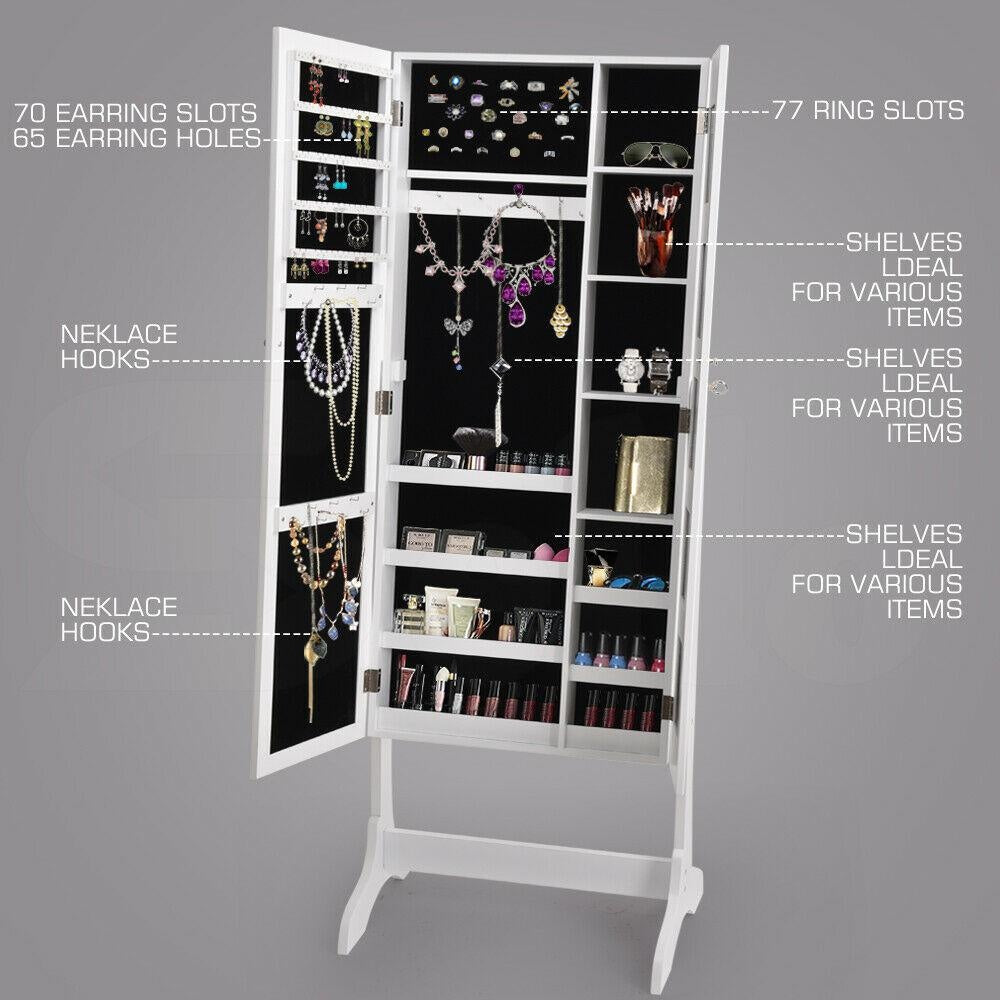 Levede Mirror Two Doors Jewellery Cabinet Makeup Storage Jewelry Organiser Box Deals499