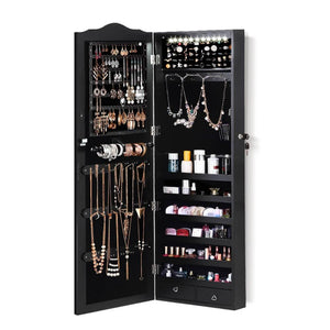 Mirror Jewellery Cabinet Makeup Storage Ear Ring Necklace Box Wall Door Black AU Deals499