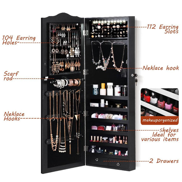 Mirror Jewellery Cabinet Makeup Storage Ear Ring Necklace Box Organiser with LED Deals499