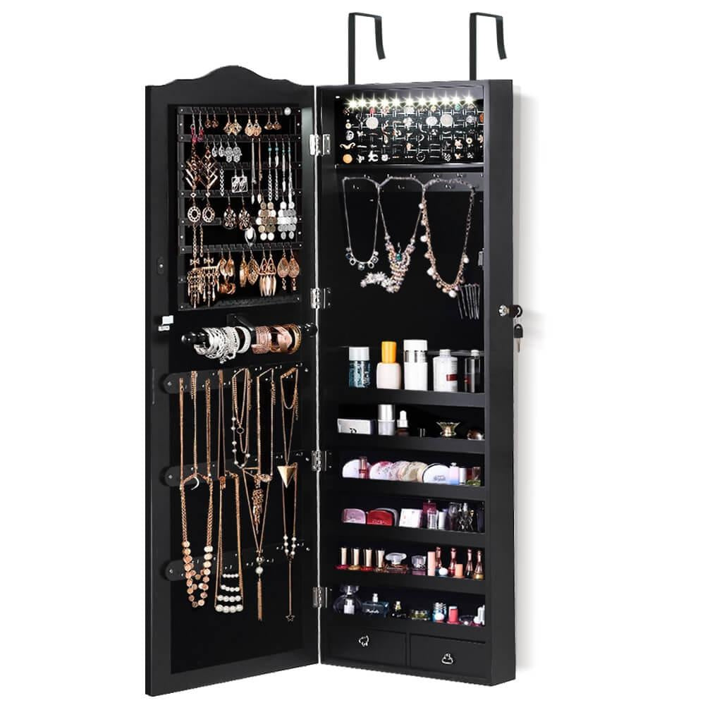Mirror Jewellery Cabinet Makeup Storage Ear Ring Necklace Box Organiser with LED Deals499