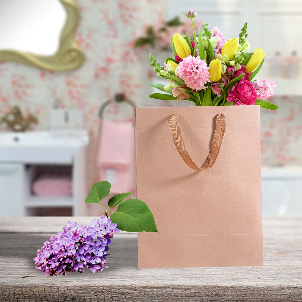 50x Brown Paper Bag Kraft Eco Recyclable Gift Carry Shopping Retail Bags Handles Deals499