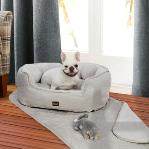 PaWz Pet Bed Set Dog Cat Quilted Blanket Squeaky Toy Calming Warm Soft Nest Beige M Deals499