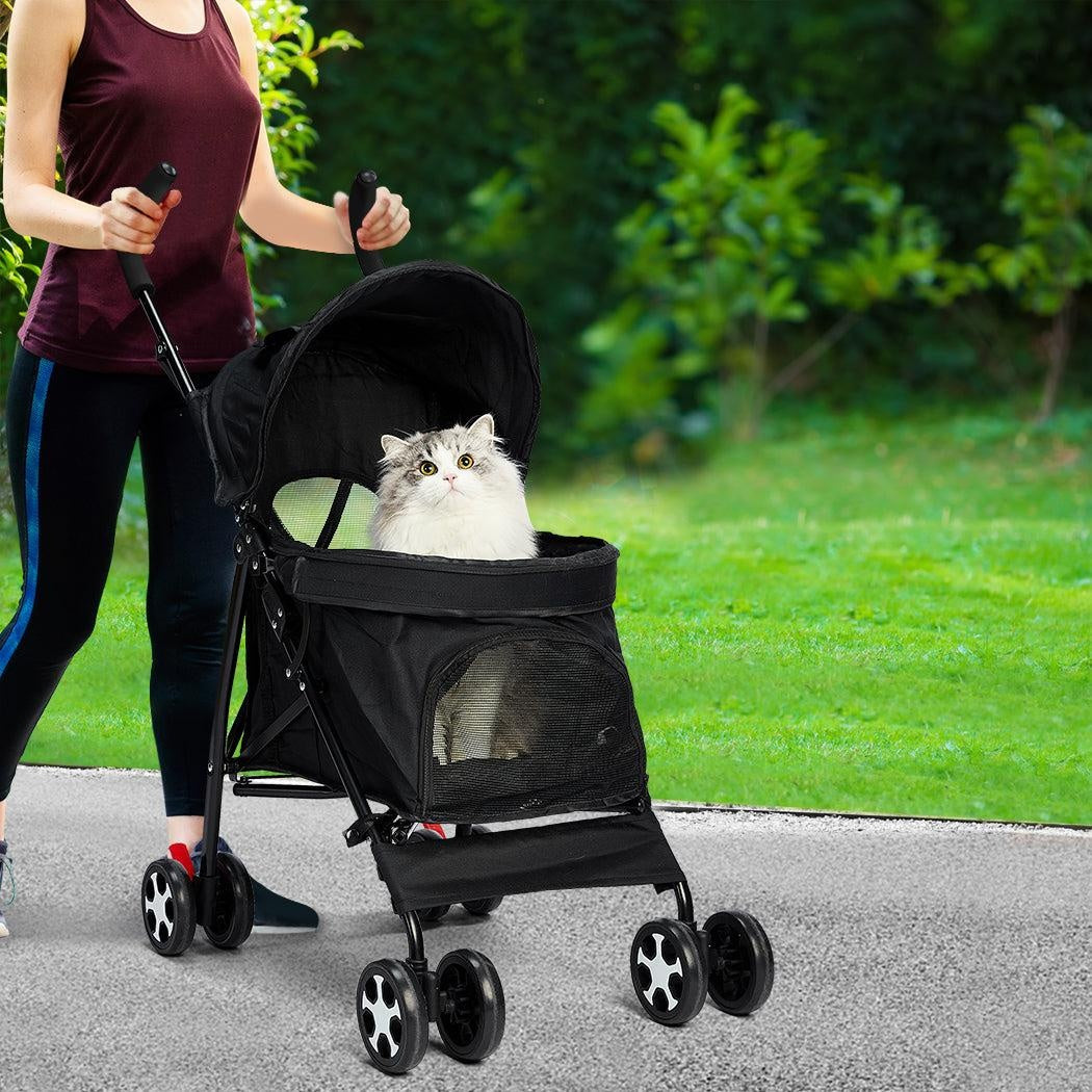 Pet Stroller Dog Cat Pram Foldable Carrier 4 Wheels Large Travel Pushchair Black Deals499