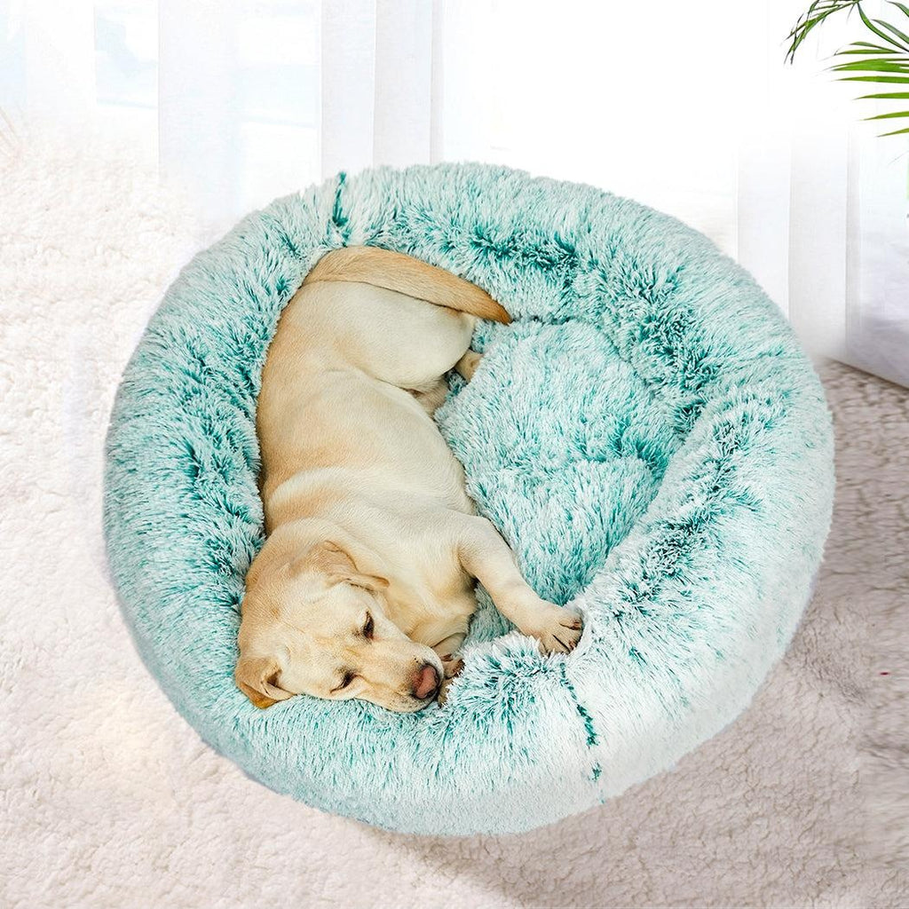 Pet Bed Cat Dog Donut Nest Calming Mat Soft Plush Kennel Teal XL Deals499