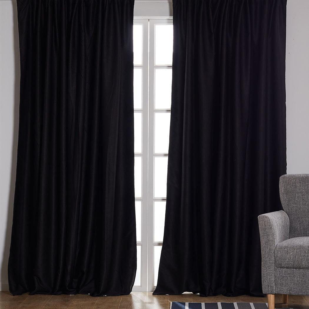 2X Blockout Curtains Curtain Blackout Bedroom 132cm x 213cm Black Deals499
