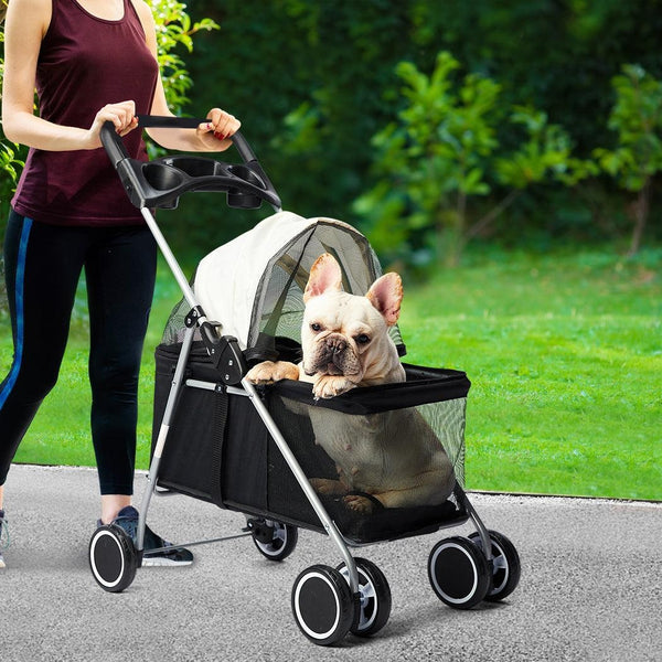Pet Stroller Dog Cat Pram Foldable Carrier Large Travel 4 Wheels Pushchair Black Deals499