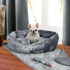 PaWz Pet Bed Set Dog Cat Quilted Blanket Squeaky Toy Calming Warm Soft Nest Grey M Deals499