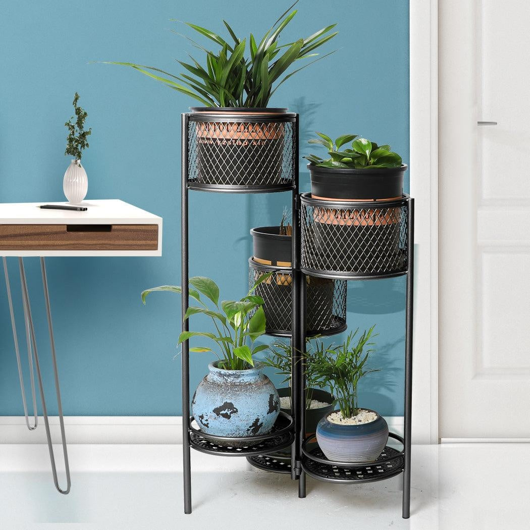 6 Tier Plant Stand Swivel Outdoor Indoor Metal Stands Flower Shelf Rack Garden Black Deals499