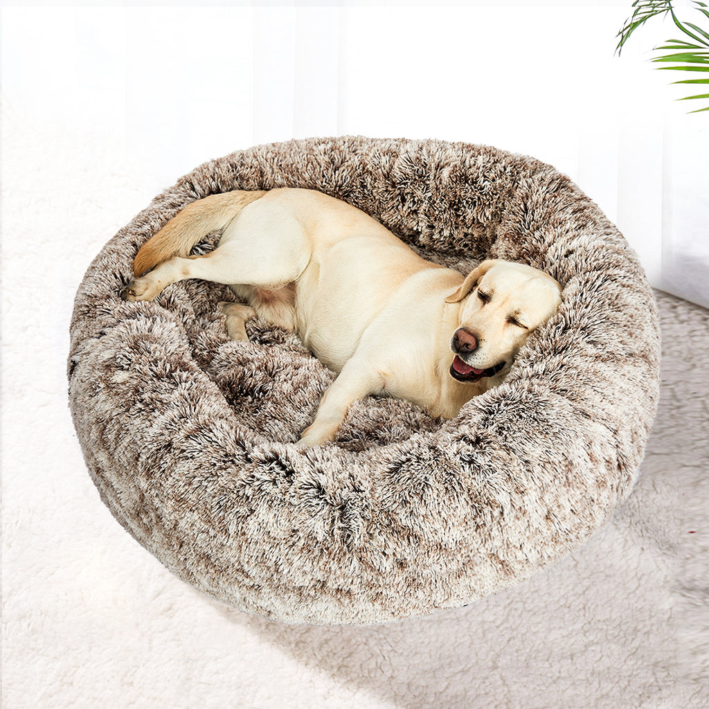 Pet Bed Cat Dog Donut Nest Calming Mat Soft Plush Kennel Coffee XL Deals499
