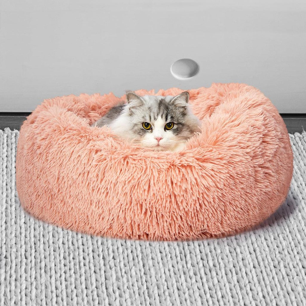 Pet Bed Cat Dog Donut Nest Calming Kennel Cave Deep Sleeping Pink L Deals499