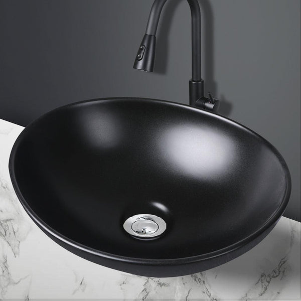 Wash Basin Oval Ceramic Hand Bowl Bathroom Sink Vanity Above Counter Matte Black Deals499
