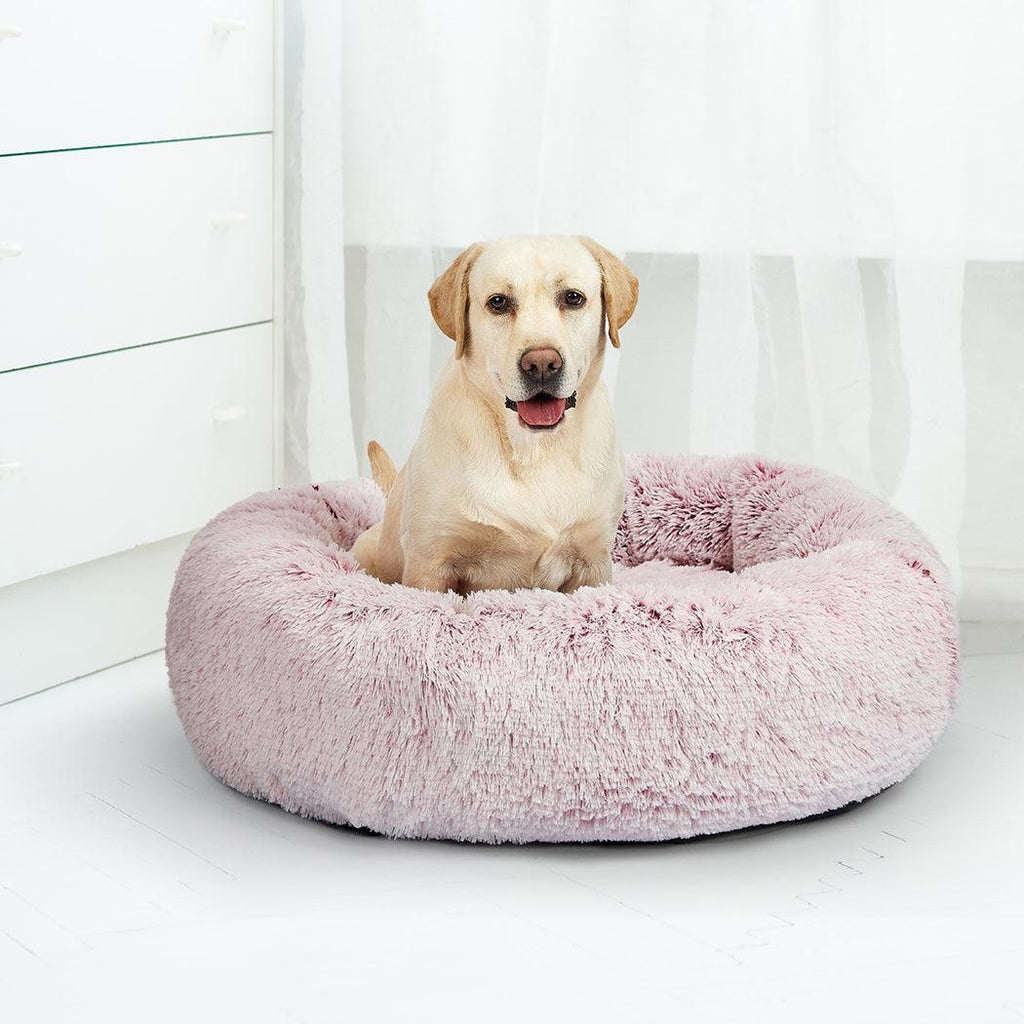 Pet Bed Cat Dog Donut Nest Calming Mat Soft Plush Kennel Pink L Deals499