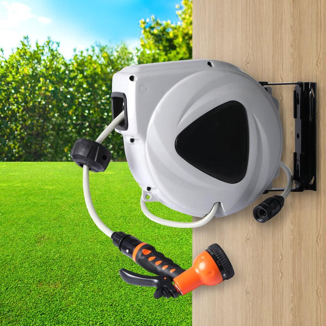 Garden Hose Reel Retractable Spray Gun Nozzle Water Wall Bracket Auto Rewind 10M Deals499
