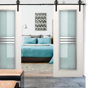 2.44M Antique Classic Style Double Sliding Barn Door Hardware Track Roller Kit Deals499