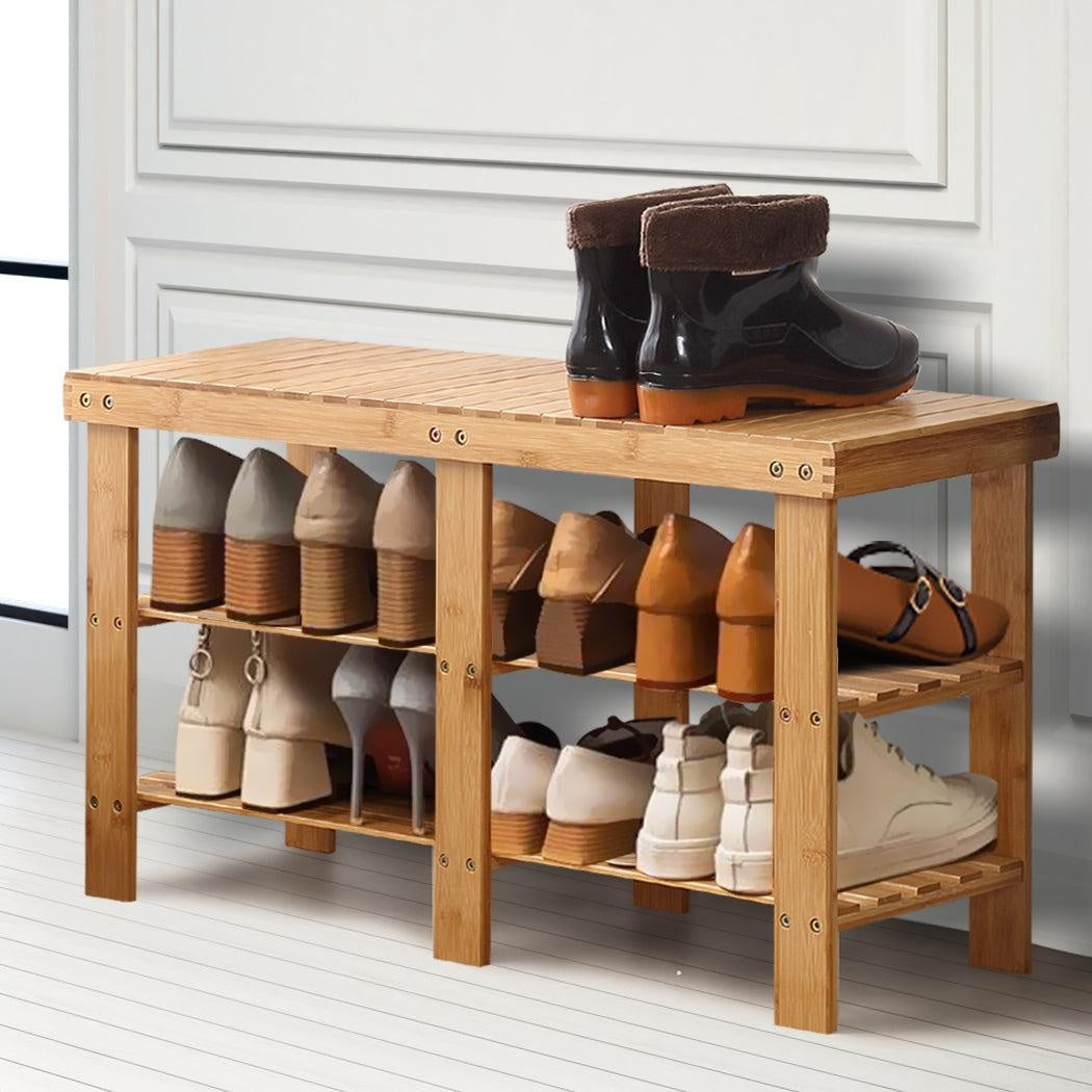 Bamboo Shoe Rack Stand Bench 3 Tier Cabinet Shoes Storage Shelf Organiser 88cm Deals499