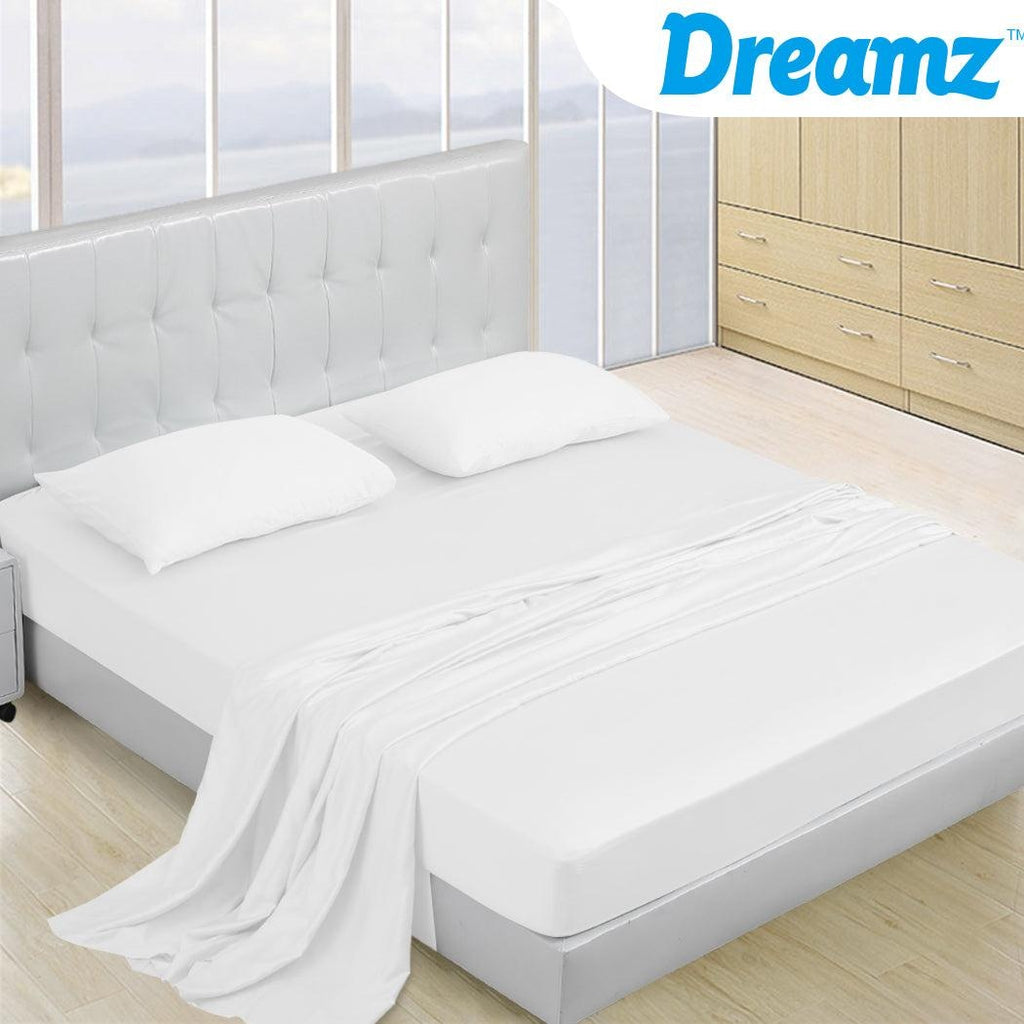 DreamZ 4 Pcs Natural Bamboo Cotton Bed Sheet Set in Size King White Deals499