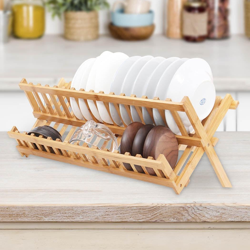 Dish Rack Bamboo Foldable Drainer Drying Dish Holder Plate Utensil Cultery Tray Deals499