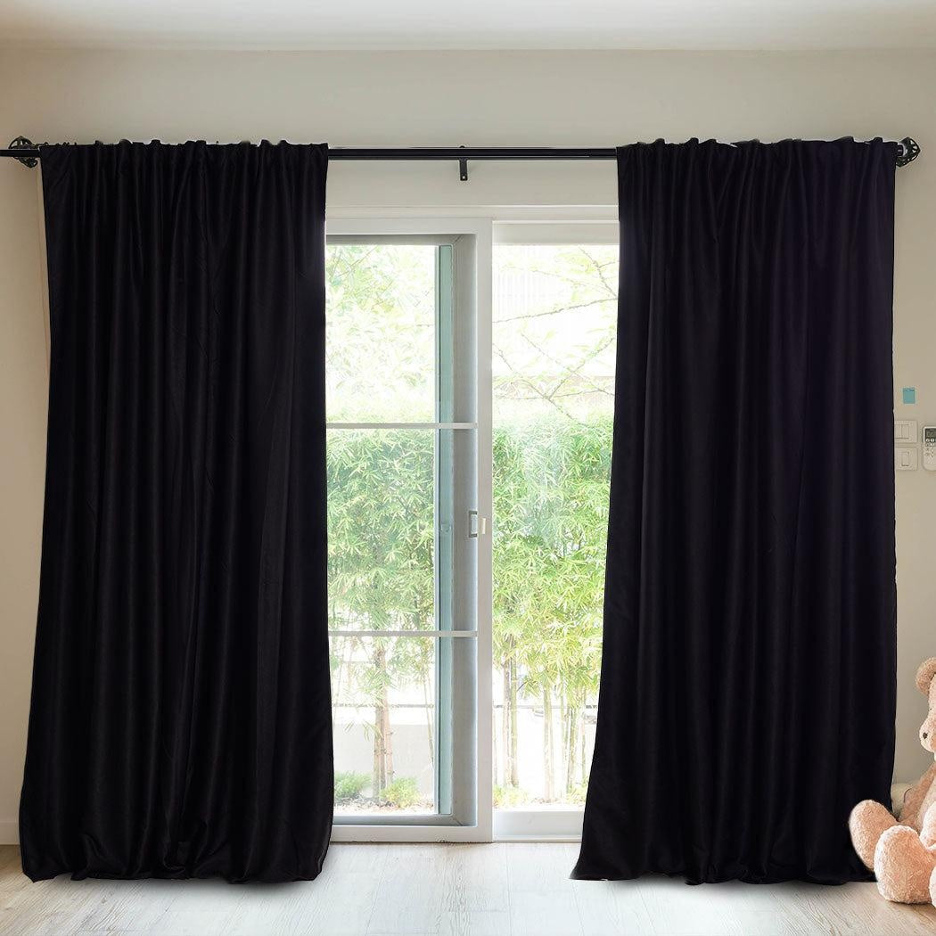 2X Blockout Curtains Curtain Blackout Bedroom 132cm x 213cm Black Deals499