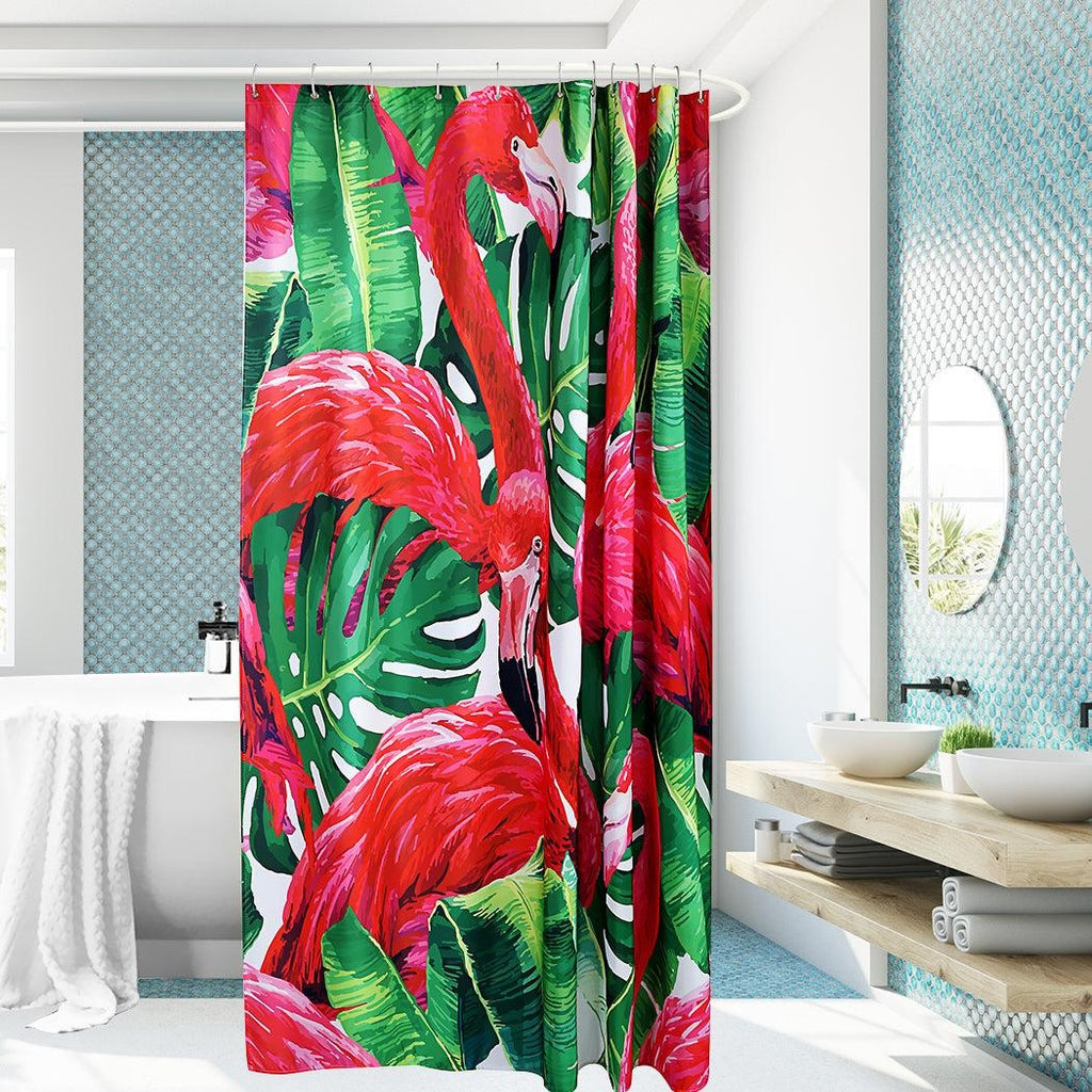 180x200cm Flamingo Print Waterproof Bathroom Shower Crutain with 12 Hooks Deals499