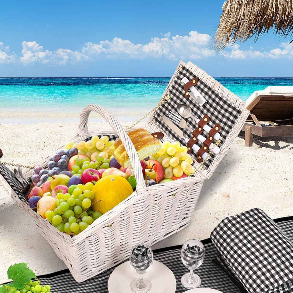 2 Person Picnic Basket Baskets Set Outdoor Blanket Deluxe Wicker Gift Storage Deals499