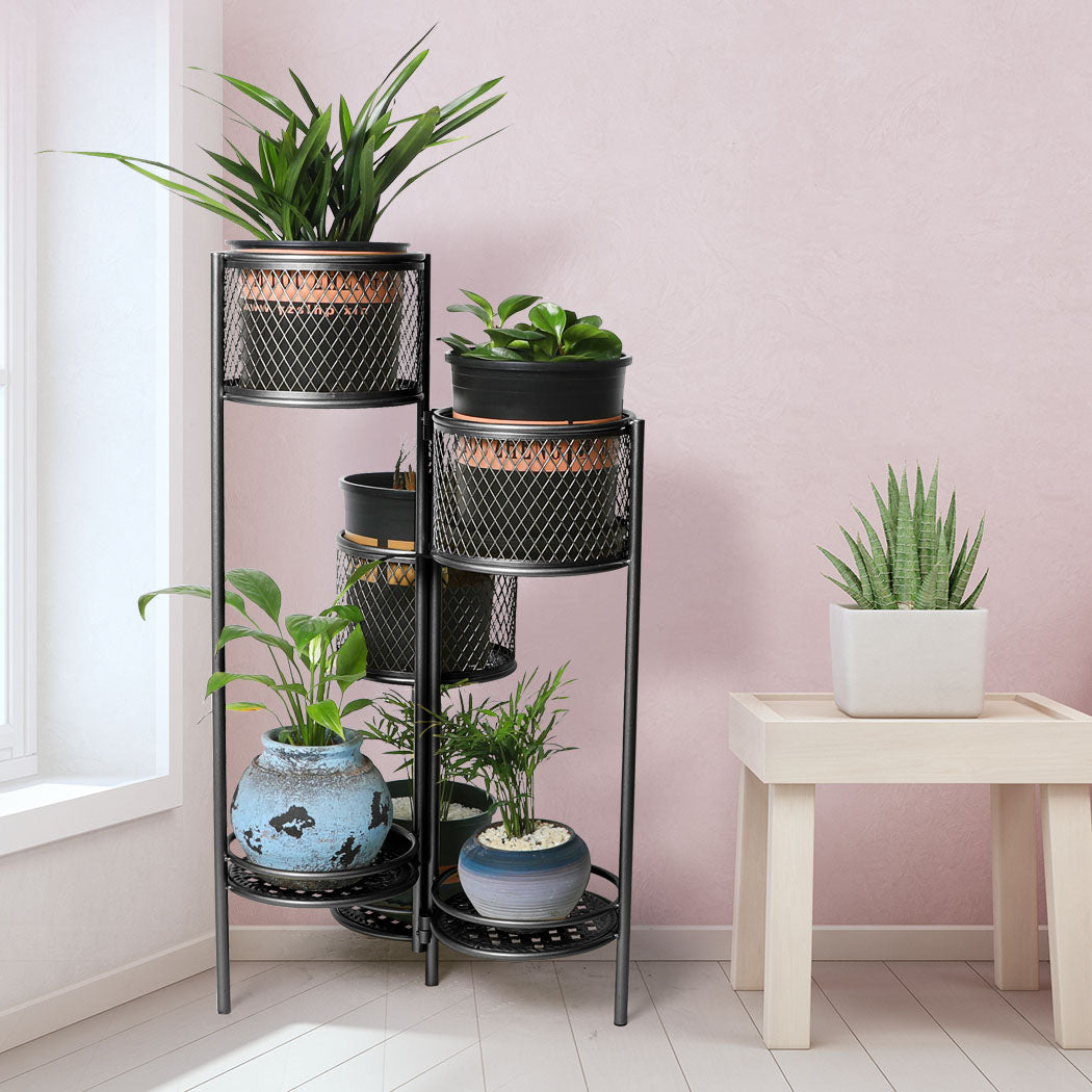 6 Tier Plant Stand Swivel Outdoor Indoor Metal Stands Flower Shelf Rack Garden Black Deals499