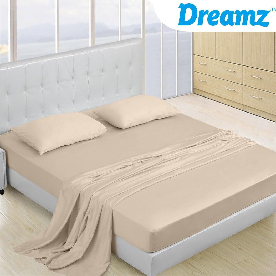 DreamZ 4 Pcs Natural Bamboo Cotton Bed Sheet Set in Size King Ivory Deals499