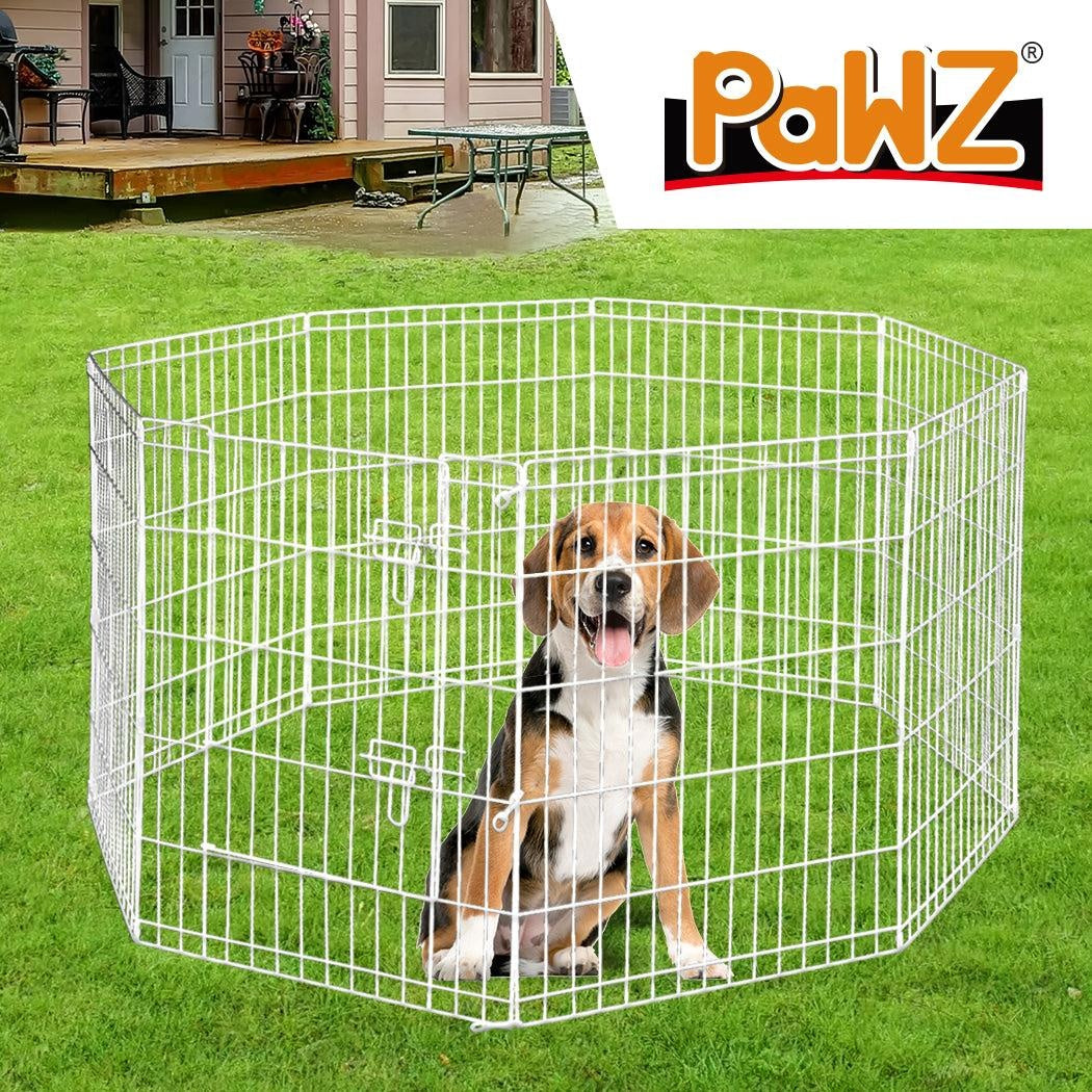 PaWz Pet Dog Playpen Puppy Exercise 8 Panel Enclosure Fence Silver With Door 42" Deals499