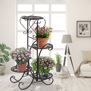 2x Levede Flower Shape Metal Plant Stand with 4 Plant Pot Space in Black Colour Deals499