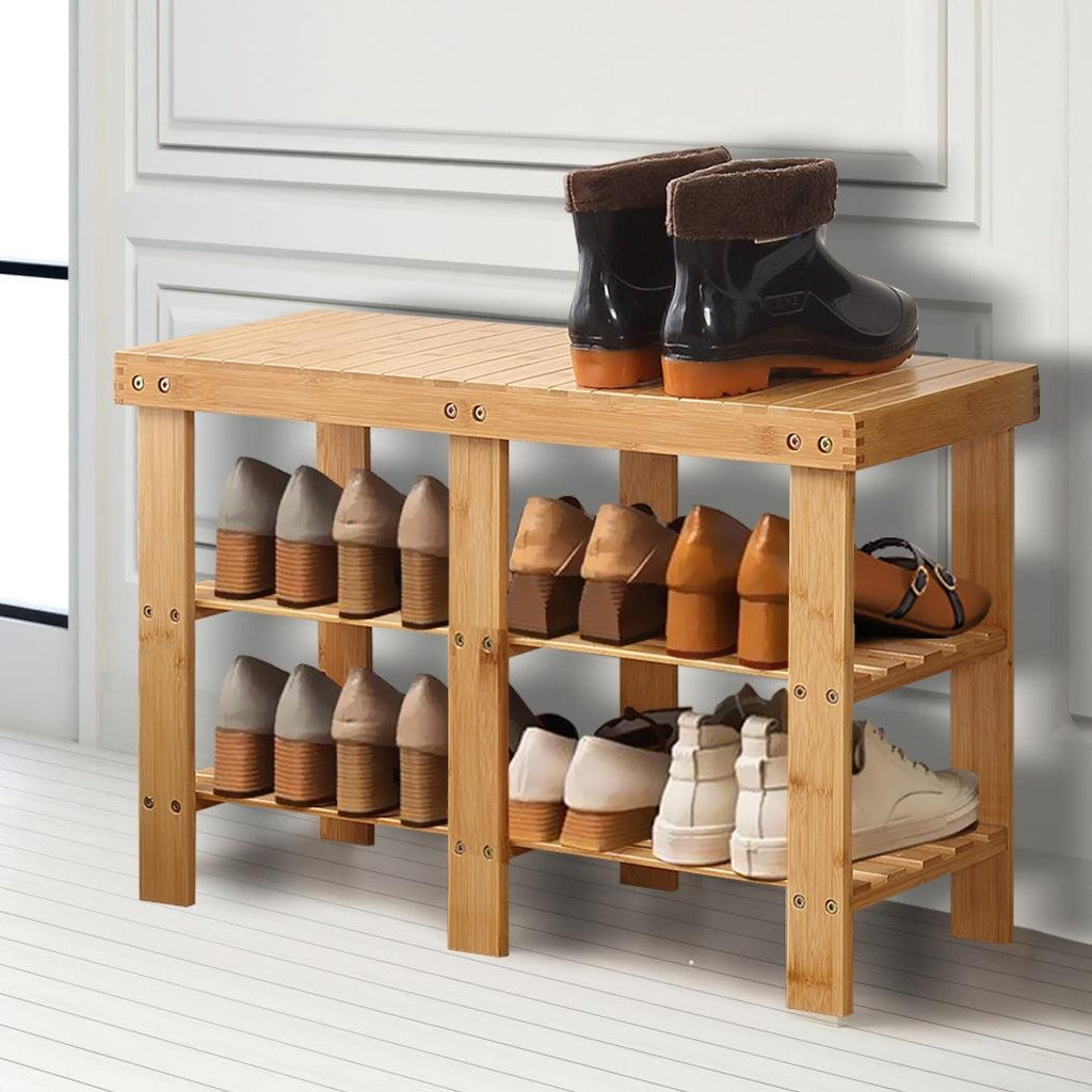 Bamboo Shoe Rack Stand Bench 3 Tier Cabinet Shoes Storage Shelf Organiser 81cm Deals499