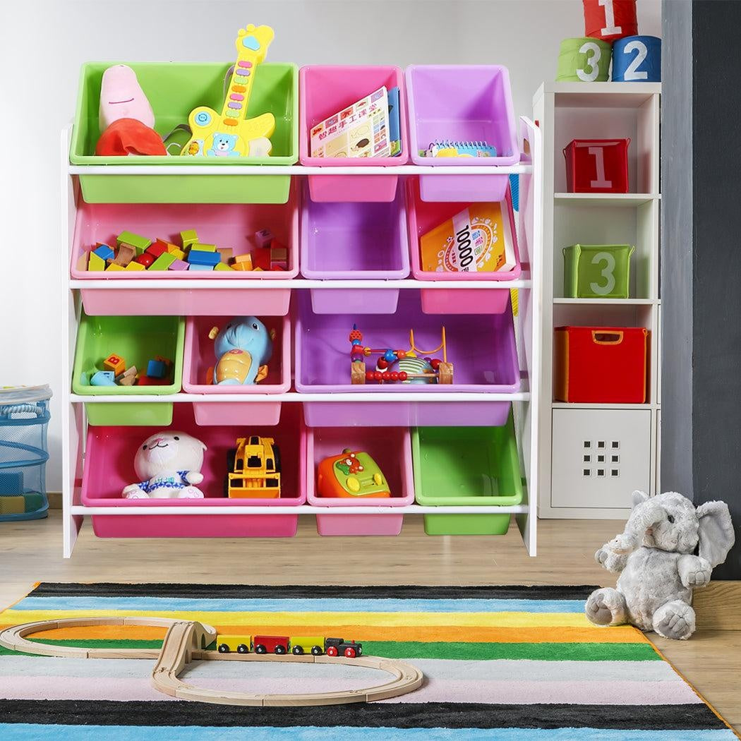 Levede 12Bins Kids Toy Box Bookshelf Organiser Display Shelf Storage Rack Drawer Deals499