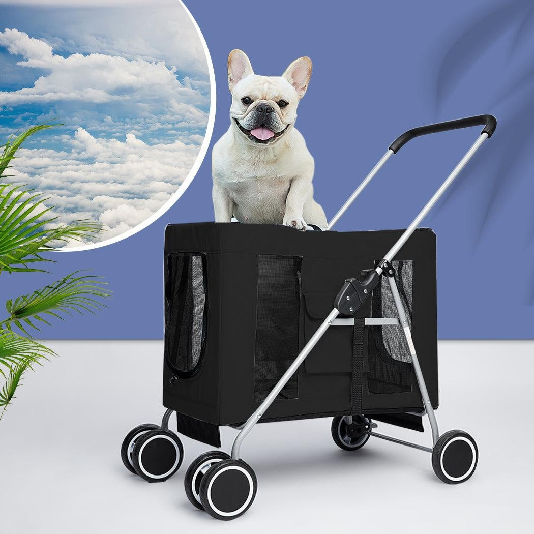 Pet Stroller Dog Cat Puppy Pram Travel Carrier 4 Wheels Pushchair Foldable Black Deals499