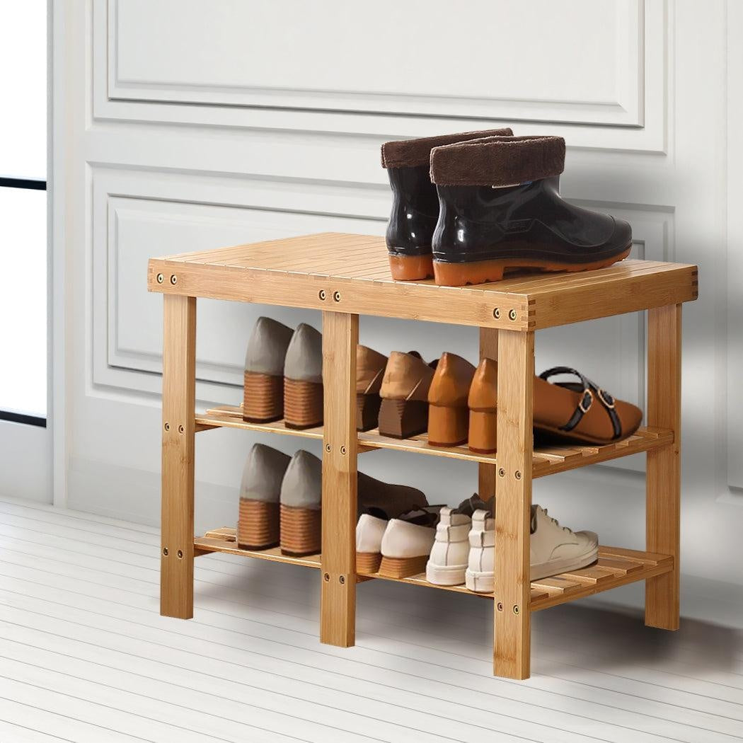 Bamboo Shoe Rack Stand Bench 3 Tier Cabinet Shoes Storage Shelf Organiser 69.5cm Deals499