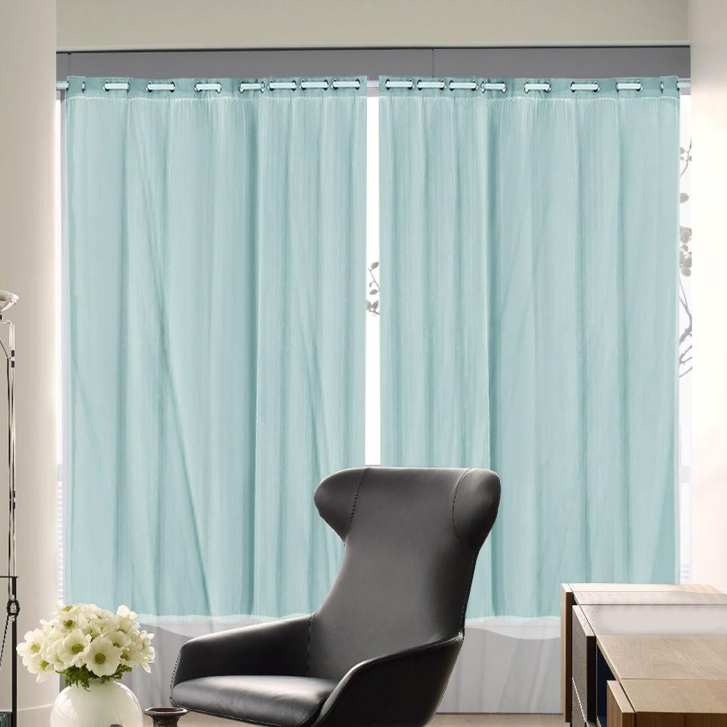 2x Blockout Curtains Panels 3 Layers with Gauze Room Darkening 300x230cm Aqua Deals499
