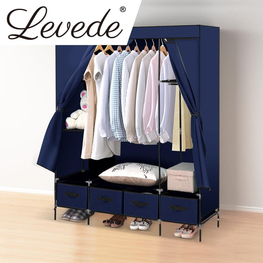 Levede Portable Wardrobe Clothes Closet Storage Cabinet 4 Drawer Navy Blue Deals499