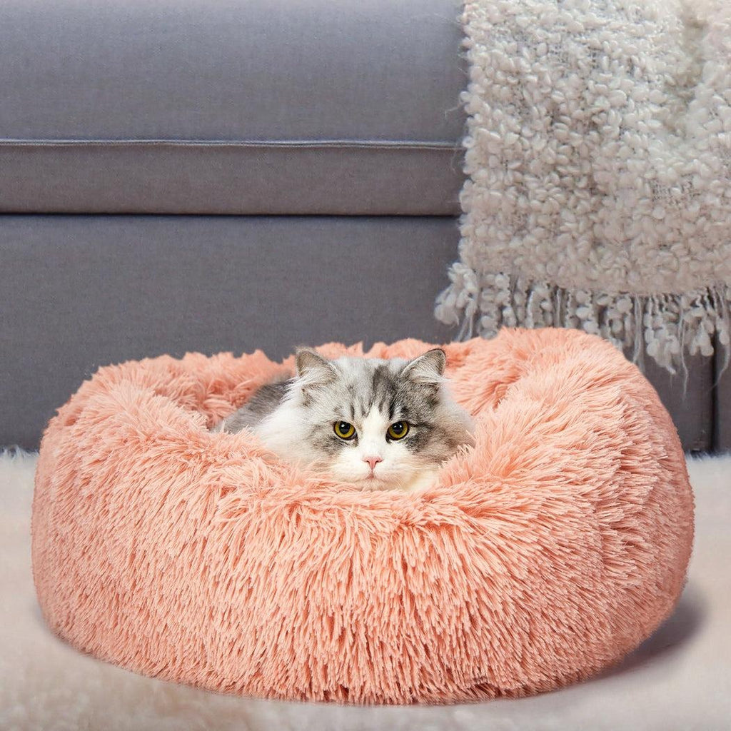 Pet Bed Cat Dog Donut Nest Calming Kennel Cave Deep Sleeping Pink M Deals499