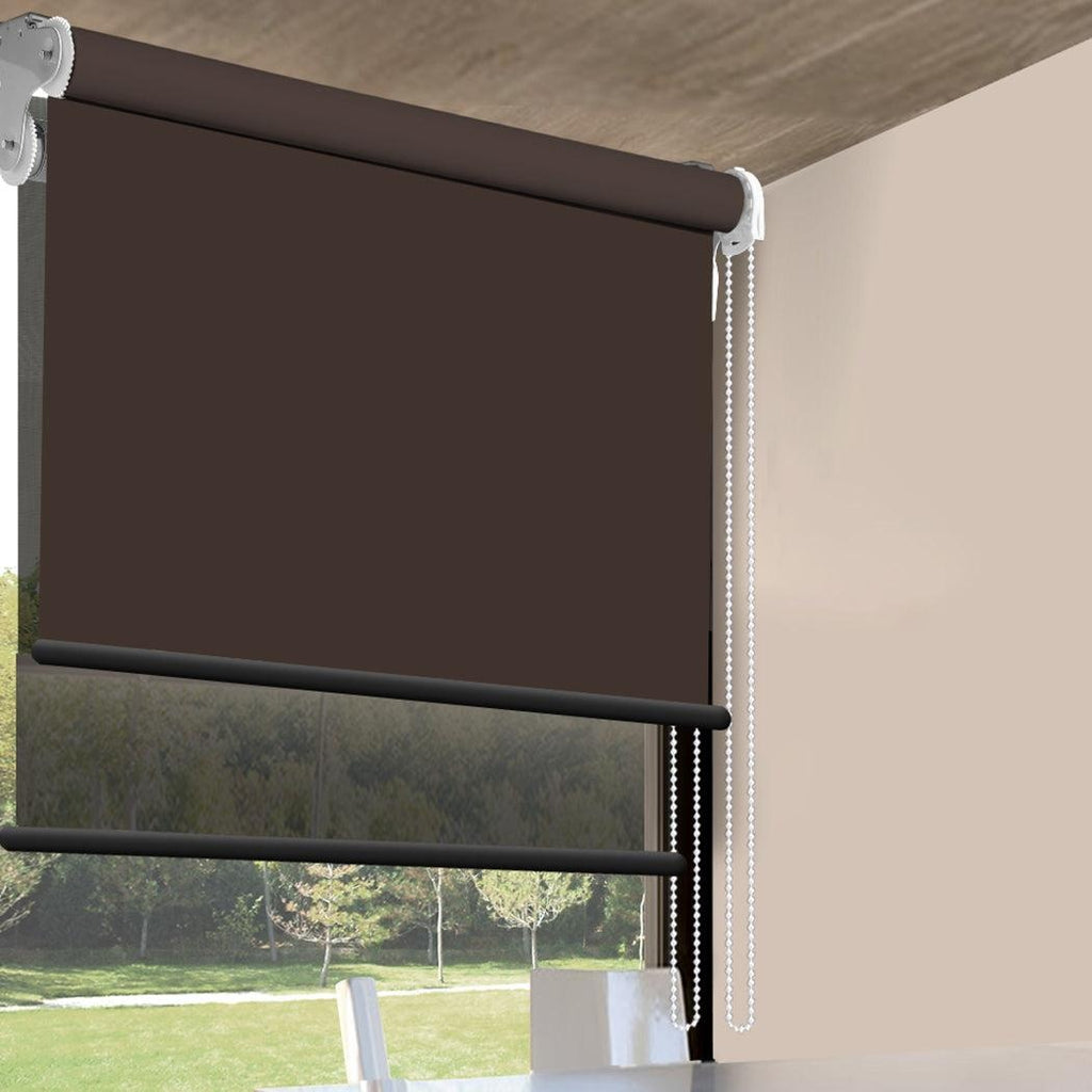 Modern Day/Night Double Roller Blinds Commercial Quality 240x210cm Coffee Black Deals499