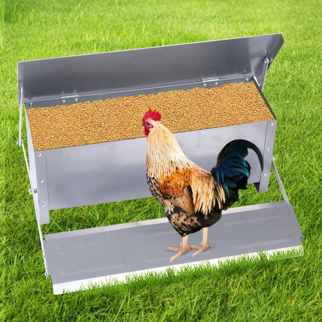 Automatic Chicken Feeder Self Open Poultry Alumnium Treadle 10KG Capacity Outdoor Deals499