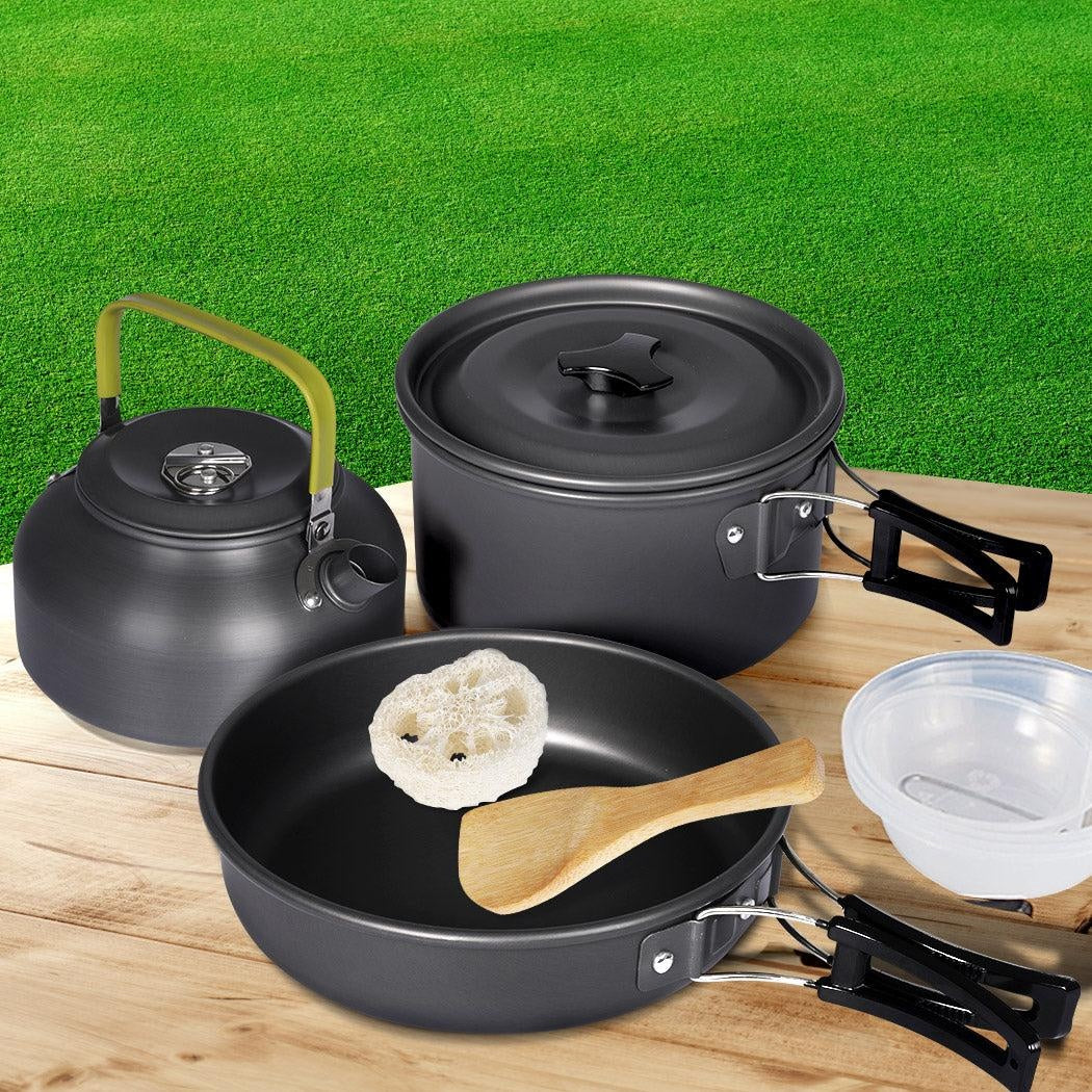 10Pcs Camping Cookware Set Outdoor Hiking Cooking Bowl Pot Pan Portable Picnic Deals499