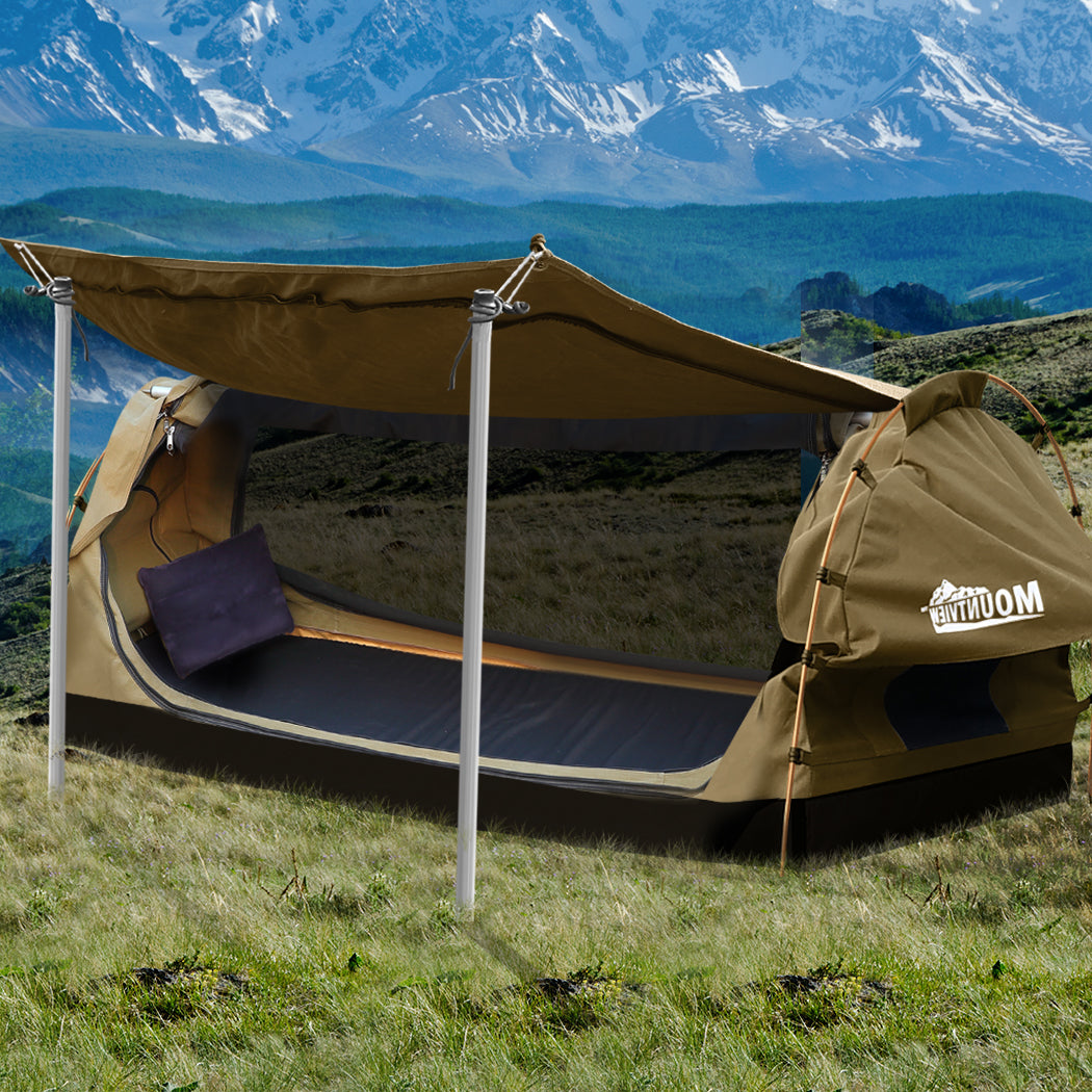 Mountview King Single Swag Camping Swags Canvas Dome Tent Free Standing Khaki Deals499