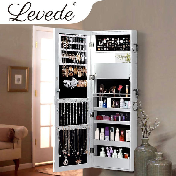 Levede Wall Mounted or Hang Over Mirror Jewellery Cabinet in White Colour Deals499