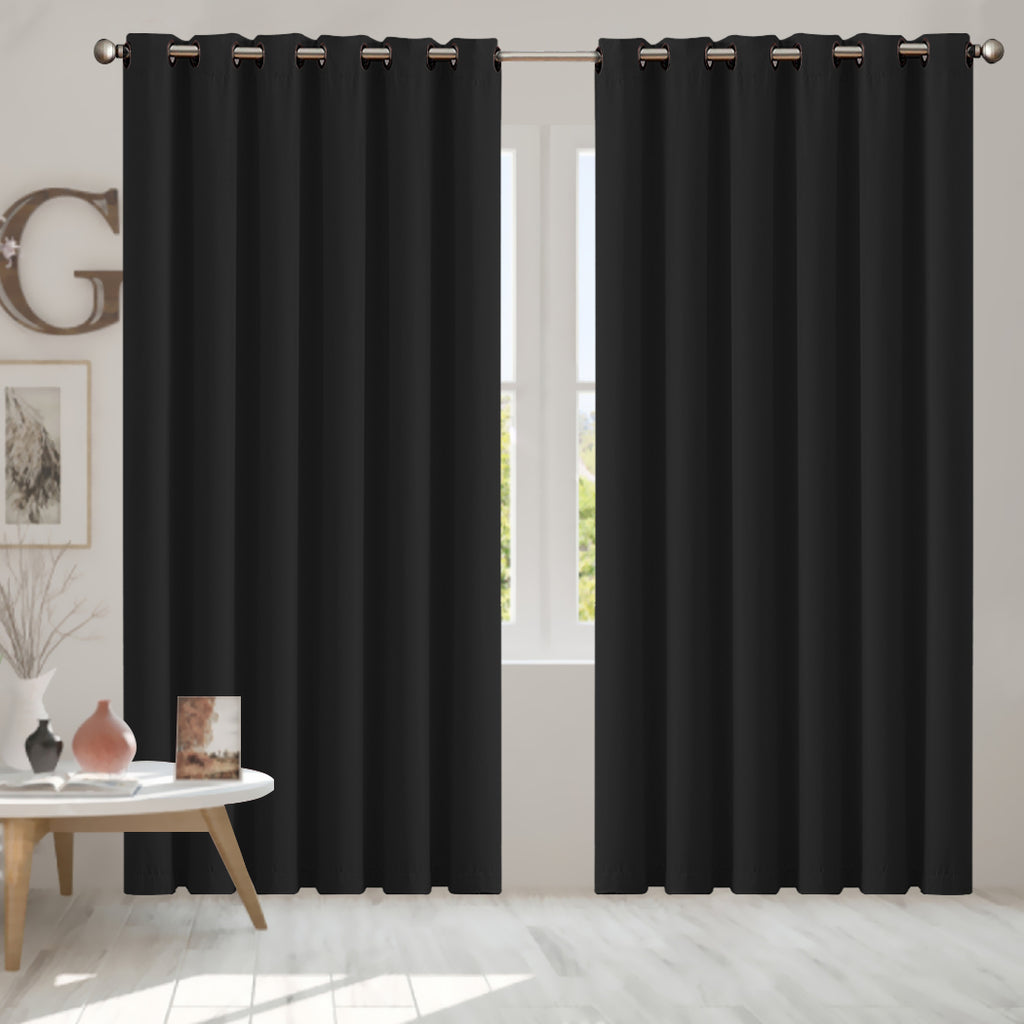 2x Blockout Curtains Panels 3 Layers Eyelet Room Darkening 240x230cm Black Deals499